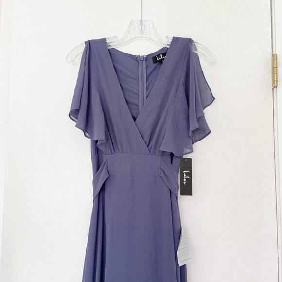 NEW Lulu's Blue Flutter Sleeve Maxi Dress Gown - Picture 3 of 8